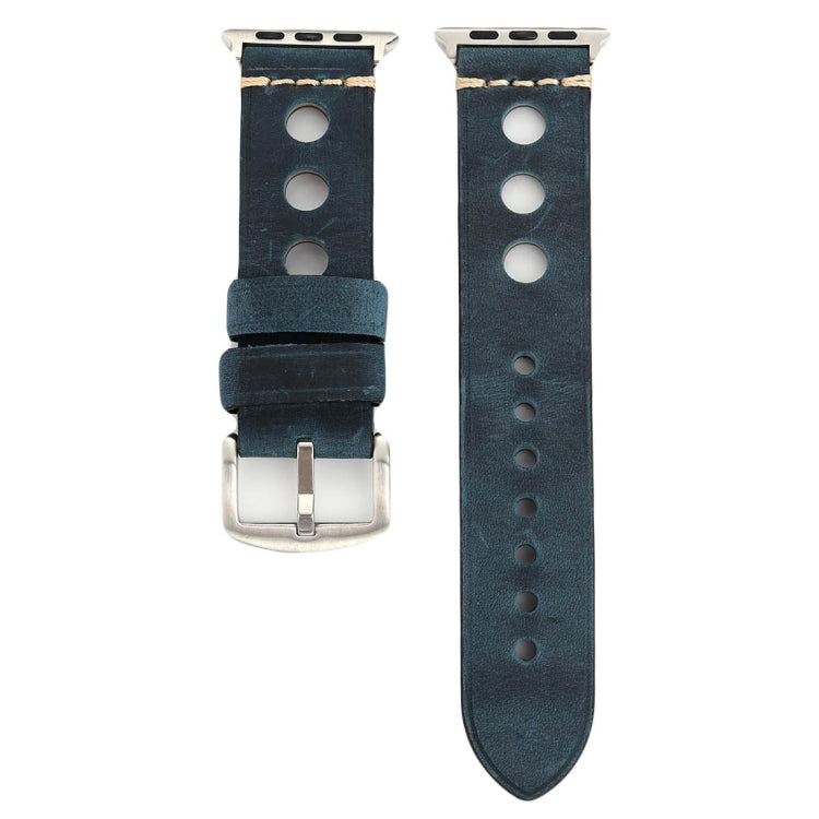 For Apple Watch Series 7 45mm / 6 & SE & 5 & 4 44mm / 42mm 3 & 2 & 1 Retro Hole Genuine Leather Wrist Watch Band(Blue) by bashfashion