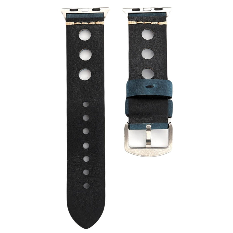 For Apple Watch Series 7 45mm / 6 & SE & 5 & 4 44mm / 42mm 3 & 2 & 1 Retro Hole Genuine Leather Wrist Watch Band(Blue) by bashfashion