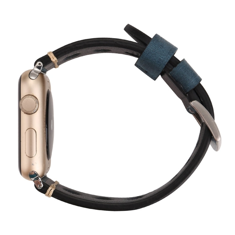 For Apple Watch Series 7 45mm / 6 & SE & 5 & 4 44mm / 42mm 3 & 2 & 1 Retro Hole Genuine Leather Wrist Watch Band(Blue) by bashfashion