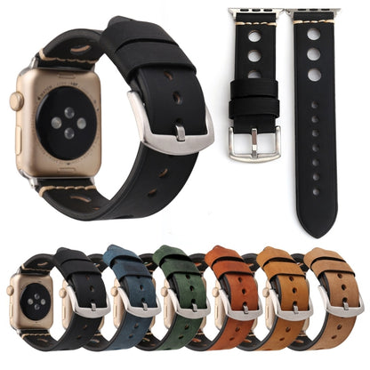 For Apple Watch Series 7 45mm / 6 & SE & 5 & 4 44mm / 42mm 3 & 2 & 1 Retro Hole Genuine Leather Wrist Watch Band by bashfashion