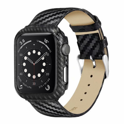 Genuine Leather Carbon Fiber Strap + Frame for Apple Watch Series 3 & 2 & 1 38mm by bashfashion