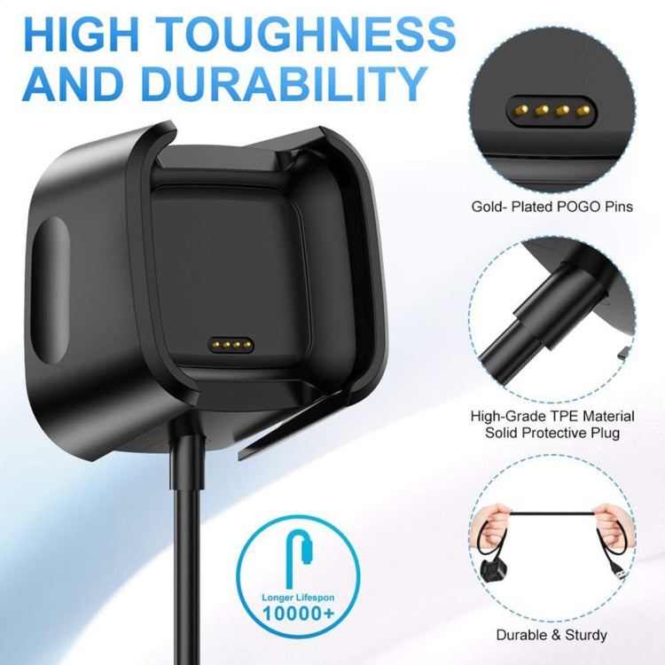 For Fitbit Versa 2 Charger Charging Dock Base Stand Holder with 1m Charging Cable(Black) by bashfashion