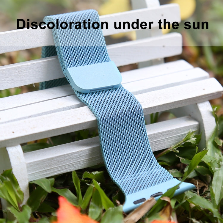 For Apple Watch Series 7 41mm / 6 & SE & 5 & 4 40mm / 3 & 2 & 1 38mm Color-changing Magnetic Nylon Watch Band (Baby Blue) by bashfashion