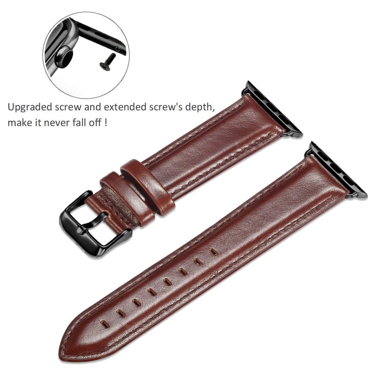 Black Buckle Leather Watch Band For Apple Watch Series 10 42mm / 9&8&7 41mm / SE 3&SE 2&6&SE&5&4 40mm / 3&2&1 38mm(Dark Brown) by bashfashion