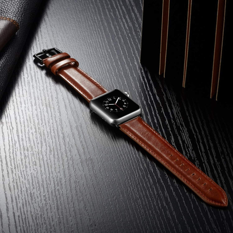 Black Buckle Leather Watch Band For Apple Watch Series 10 42mm / 9&8&7 41mm / SE 3&SE 2&6&SE&5&4 40mm / 3&2&1 38mm(Brown) by bashfashion