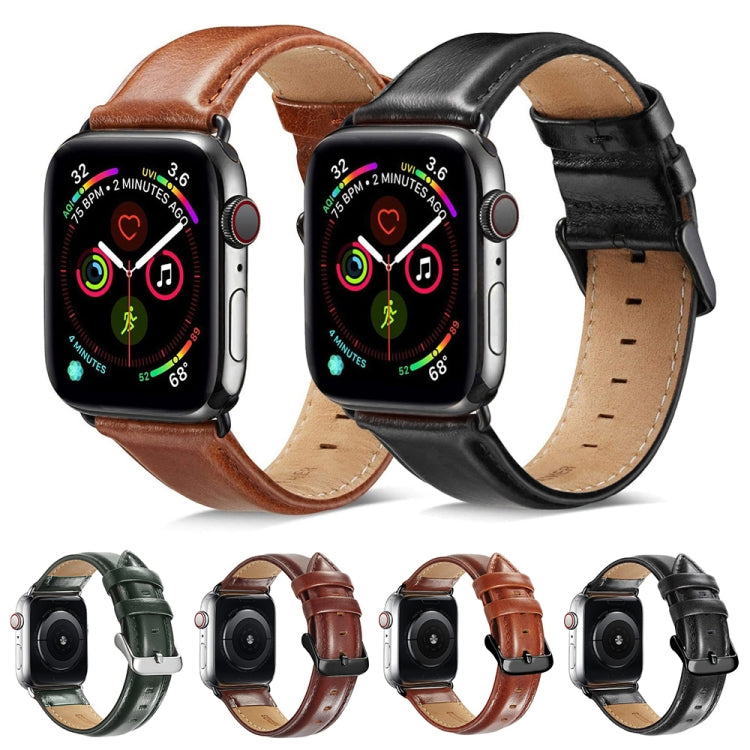 Black Buckle Leather Watch Band For Apple Watch Series 10 42mm / 9&8&7 41mm / SE 3&SE 2&6&SE&5&4 40mm / 3&2&1 38mm(Dark Brown) by bashfashion