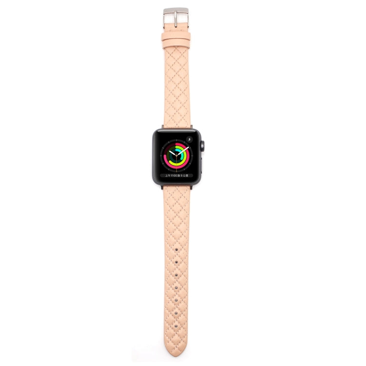 Rhombus Top Layer Cowhide Leather Watch Band For Apple Watch Series 10 42mm / 9&8&7 41mm / SE 3&SE 2&6&SE&5&4 40mm / 3&2&1 38mm (Pink) by bashfashion
