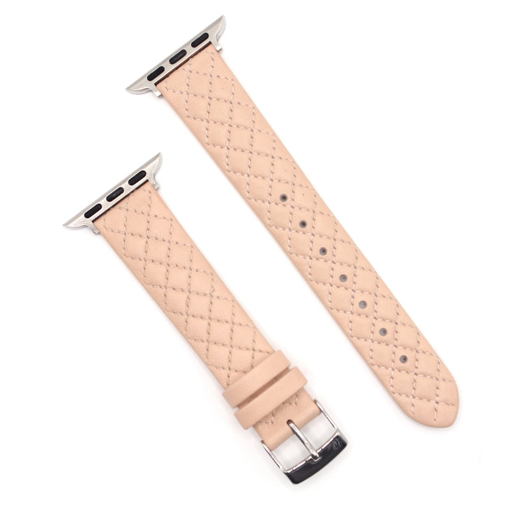 Rhombus Top Layer Cowhide Leather Watch Band For Apple Watch Series 10 42mm / 9&8&7 41mm / SE 3&SE 2&6&SE&5&4 40mm / 3&2&1 38mm (Pink) by bashfashion