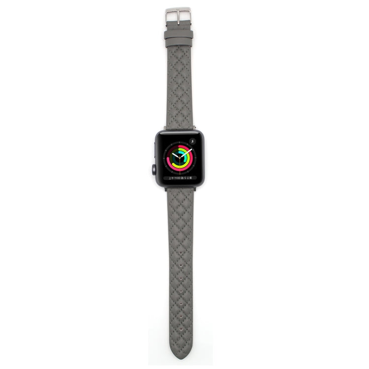 Rhombus Top Layer Cowhide Leather Watch Band For Apple Watch Series 10 42mm / 9&8&7 41mm / SE 3&SE 2&6&SE&5&4 40mm / 3&2&1 38mm (Grey) by bashfashion