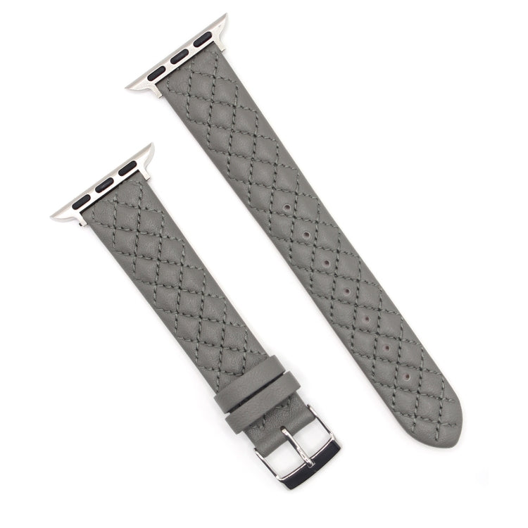 Rhombus Top Layer Cowhide Leather Watch Band For Apple Watch Series 10 42mm / 9&8&7 41mm / SE 3&SE 2&6&SE&5&4 40mm / 3&2&1 38mm (Grey) by bashfashion