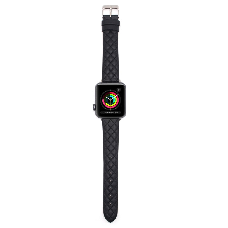 Rhombus Top Layer Cowhide Leather Watch Band For Apple Watch Ultra 49mm&Watch Ultra 2 49mm / Series 10 46mm / 9&8&7 45mm / SE 3&SE 2&6&SE&5&4 44mm / 3&2&1 42mm (Black) by bashfashion