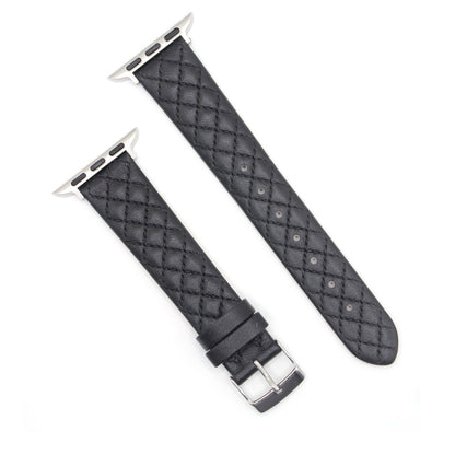 Rhombus Top Layer Cowhide Leather Watch Band For Apple Watch Ultra 49mm&Watch Ultra 2 49mm / Series 10 46mm / 9&8&7 45mm / SE 3&SE 2&6&SE&5&4 44mm / 3&2&1 42mm (Black) by bashfashion