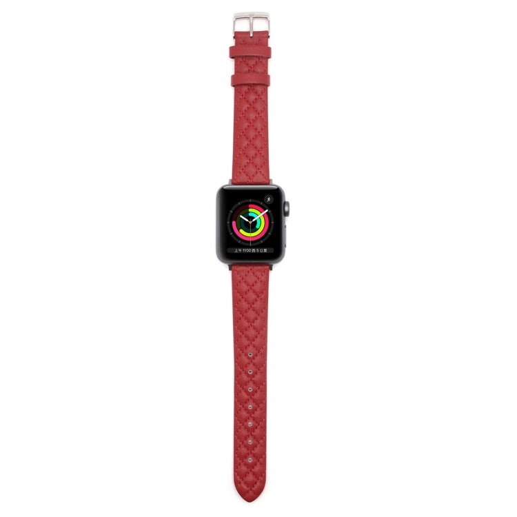 Rhombus Top Layer Cowhide Leather Watch Band For Apple Watch Ultra 49mm&Watch Ultra 2 49mm / Series 10 46mm / 9&8&7 45mm / SE 3&SE 2&6&SE&5&4 44mm / 3&2&1 42mm (Red) by bashfashion