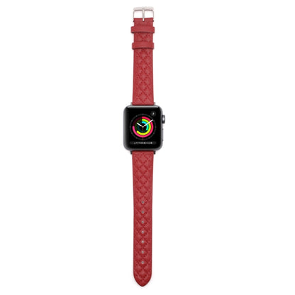 Rhombus Top Layer Cowhide Leather Watch Band For Apple Watch Ultra 49mm&Watch Ultra 2 49mm / Series 10 46mm / 9&8&7 45mm / SE 3&SE 2&6&SE&5&4 44mm / 3&2&1 42mm (Red) by bashfashion