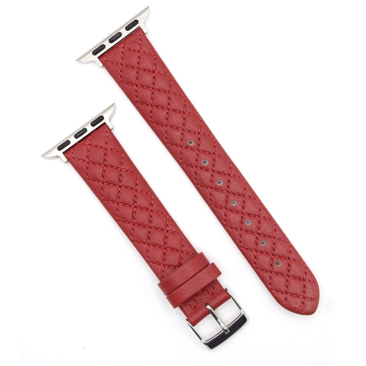 Rhombus Top Layer Cowhide Leather Watch Band For Apple Watch Ultra 49mm&Watch Ultra 2 49mm / Series 10 46mm / 9&8&7 45mm / SE 3&SE 2&6&SE&5&4 44mm / 3&2&1 42mm (Red) by bashfashion