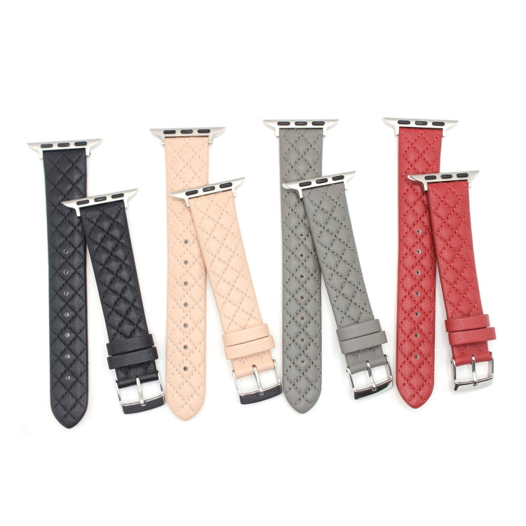Rhombus Top Layer Cowhide Leather Watch Band For Apple Watch Ultra 49mm&Watch Ultra 2 49mm / Series 10 46mm / 9&8&7 45mm / SE 3&SE 2&6&SE&5&4 44mm / 3&2&1 42mm (Red) by bashfashion