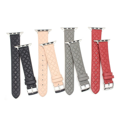 Rhombus Top Layer Cowhide Leather Watch Band For Apple Watch Ultra 49mm&Watch Ultra 2 49mm / Series 10 46mm / 9&8&7 45mm / SE 3&SE 2&6&SE&5&4 44mm / 3&2&1 42mm (Black) by bashfashion
