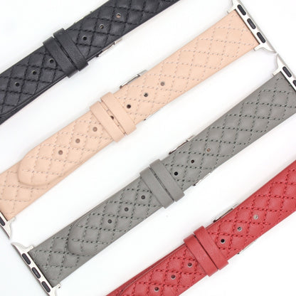 Rhombus Top Layer Cowhide Leather Watch Band For Apple Watch Ultra 49mm&Watch Ultra 2 49mm / Series 10 46mm / 9&8&7 45mm / SE 3&SE 2&6&SE&5&4 44mm / 3&2&1 42mm (Red) by bashfashion