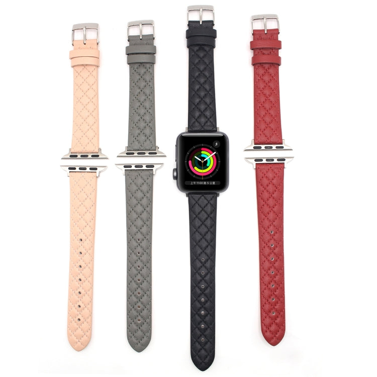 Rhombus Top Layer Cowhide Leather Watch Band For Apple Watch Ultra 49mm&Watch Ultra 2 49mm / Series 10 46mm / 9&8&7 45mm / SE 3&SE 2&6&SE&5&4 44mm / 3&2&1 42mm (Pink) by bashfashion