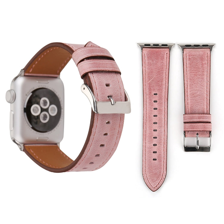 For Apple Watch Series 10 42mm / 9&8&7 41mm / SE 3&SE 2&6&SE&5&4 40mm / 3&2&1 38mm Fresh Style Genuine Leather Watch Band(Pink) by bashfashion