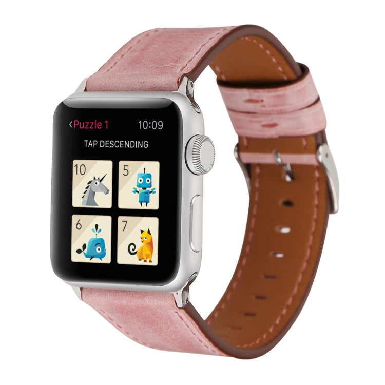 For Apple Watch Series 10 42mm / 9&8&7 41mm / SE 3&SE 2&6&SE&5&4 40mm / 3&2&1 38mm Fresh Style Genuine Leather Watch Band(Pink) by bashfashion