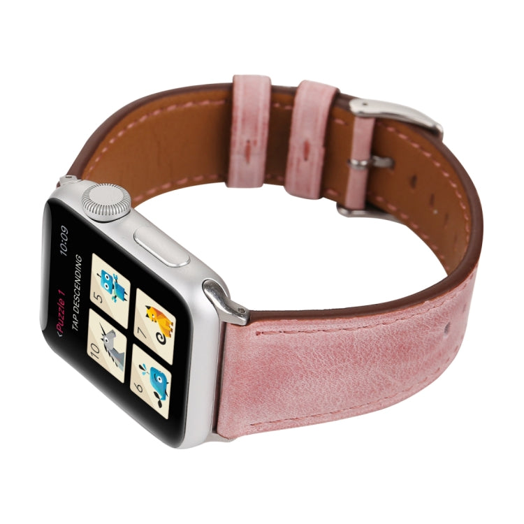 For Apple Watch Series 10 42mm / 9&8&7 41mm / SE 3&SE 2&6&SE&5&4 40mm / 3&2&1 38mm Fresh Style Genuine Leather Watch Band(Pink) by bashfashion
