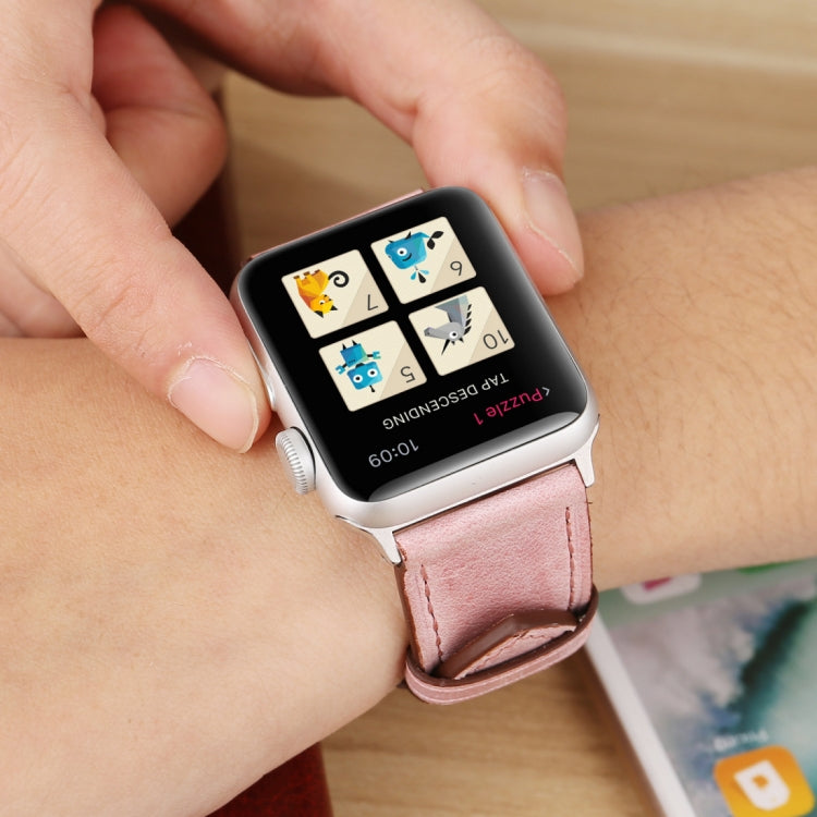 For Apple Watch Series 10 42mm / 9&8&7 41mm / SE 3&SE 2&6&SE&5&4 40mm / 3&2&1 38mm Fresh Style Genuine Leather Watch Band(Pink) by bashfashion