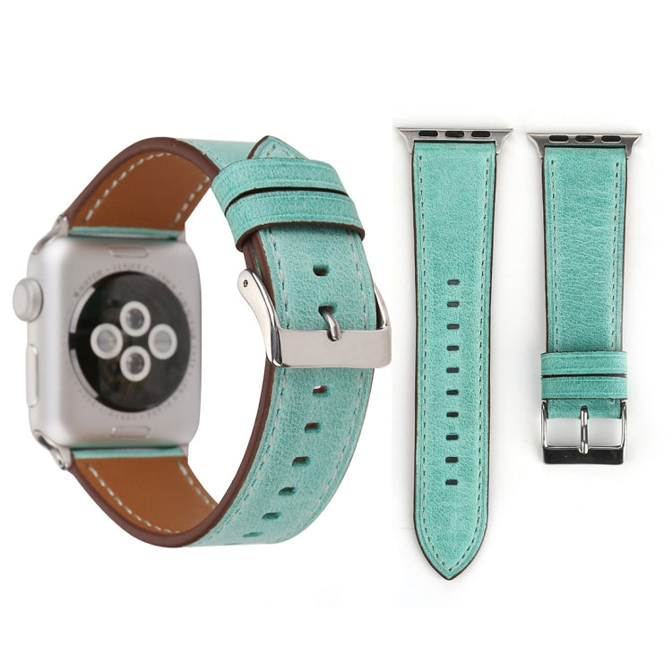 For Apple Watch Series 10 42mm / 9&8&7 41mm / SE 3&SE 2&6&SE&5&4 40mm / 3&2&1 38mm Fresh Style Genuine Leather Watch Band(Green) by bashfashion