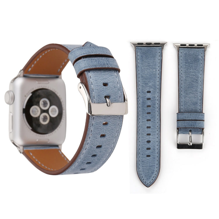 For Apple Watch Series 10 42mm / 9&8&7 41mm / SE 3&SE 2&6&SE&5&4 40mm / 3&2&1 38mm Fresh Style Genuine Leather Watch Band(Blue) by bashfashion