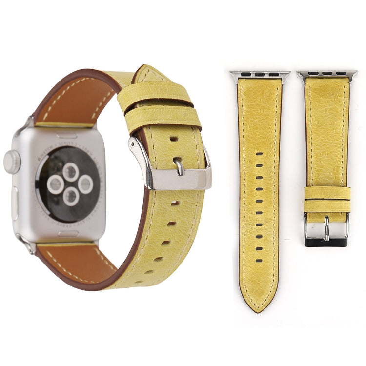 For Apple Watch Series 10 42mm / 9&8&7 41mm / SE 3&SE 2&6&SE&5&4 40mm / 3&2&1 38mm Fresh Style Genuine Leather Watch Band(Yellow) by bashfashion