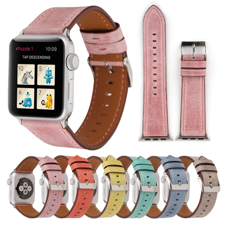 For Apple Watch Series 10 42mm / 9&8&7 41mm / SE 3&SE 2&6&SE&5&4 40mm / 3&2&1 38mm Fresh Style Genuine Leather Watch Band(Pink) by bashfashion