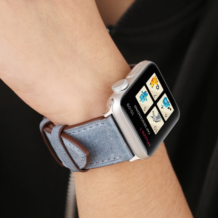 For Apple Watch Ultra 49mm&Watch Ultra 2 49mm / Series 10 46mm / 9&8&7 45mm / SE 3&SE 2&6&SE&5&4 44mm / 3&2&1 42mm Fresh Style Genuine Leather Watch Band(Blue) by bashfashion