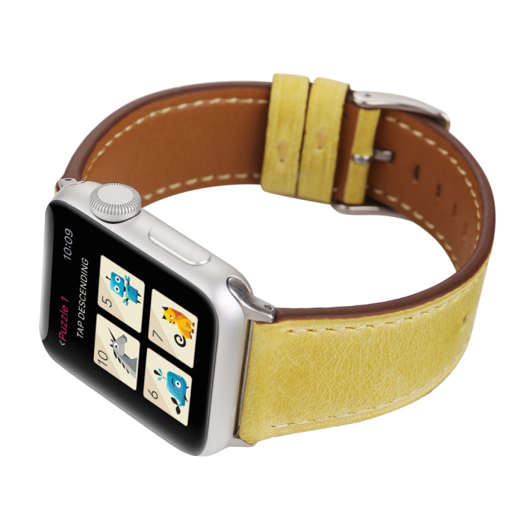 For Apple Watch Ultra 49mm&Watch Ultra 2 49mm / Series 10 46mm / 9&8&7 45mm / SE 3&SE 2&6&SE&5&4 44mm / 3&2&1 42mm Fresh Style Genuine Leather Watch Band(Yellow) by bashfashion
