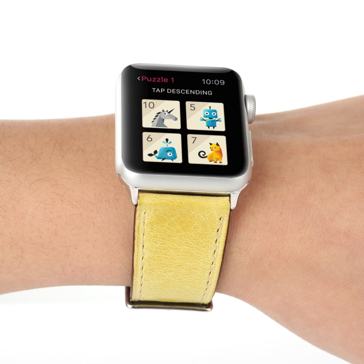 For Apple Watch Ultra 49mm&Watch Ultra 2 49mm / Series 10 46mm / 9&8&7 45mm / SE 3&SE 2&6&SE&5&4 44mm / 3&2&1 42mm Fresh Style Genuine Leather Watch Band(Yellow) by bashfashion