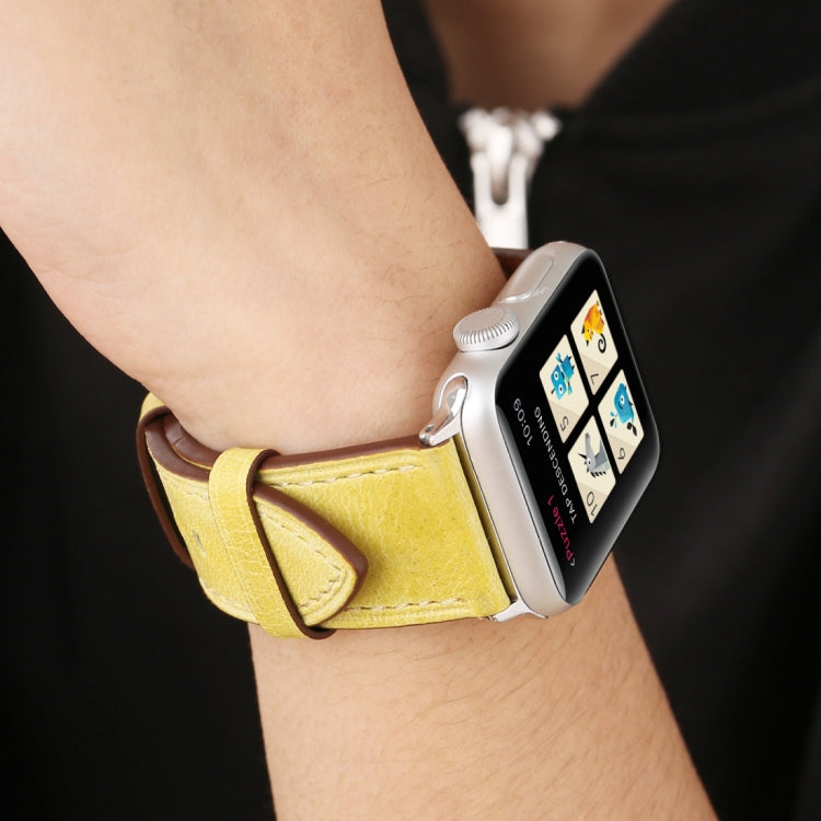 For Apple Watch Ultra 49mm&Watch Ultra 2 49mm / Series 10 46mm / 9&8&7 45mm / SE 3&SE 2&6&SE&5&4 44mm / 3&2&1 42mm Fresh Style Genuine Leather Watch Band(Yellow) by bashfashion