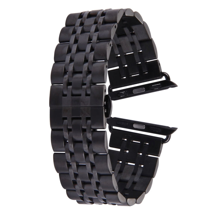 22mm Men Hidden Butterfly Buckle 7 Beads Stainless Steel Watch Band For Apple Watch 38mm(Black) by bashfashion