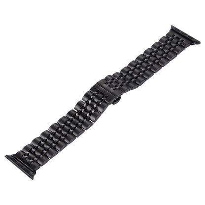 22mm Men Hidden Butterfly Buckle 7 Beads Stainless Steel Watch Band For Apple Watch 38mm(Black) by bashfashion