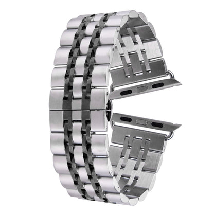 22mm Men Hidden Butterfly Buckle 7 Beads Stainless Steel Watch Band For Apple Watch 38mm(Silver+Black) by bashfashion