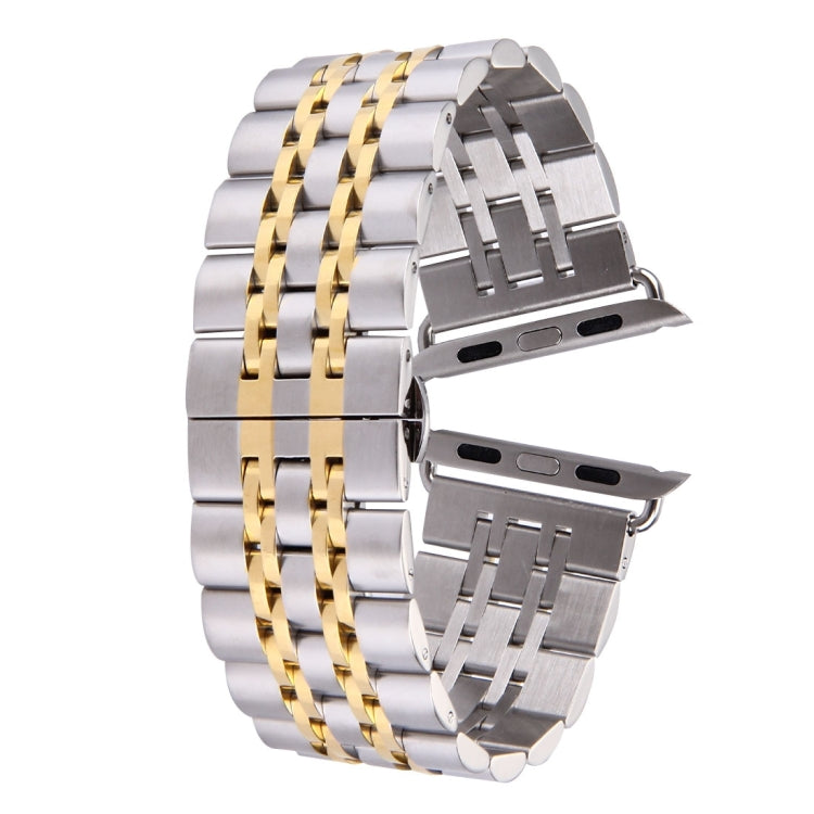 22mm Men Hidden Butterfly Buckle 7 Beads Stainless Steel Watch Band For Apple Watch 38mm(Silver Gold) by bashfashion
