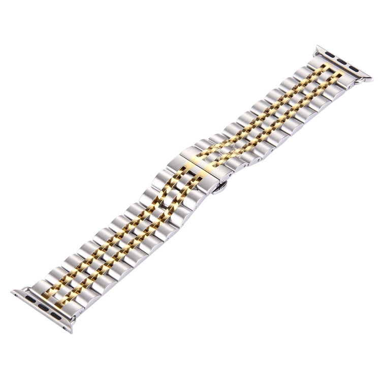 22mm Men Hidden Butterfly Buckle 7 Beads Stainless Steel Watch Band For Apple Watch 38mm(Silver Gold) by bashfashion