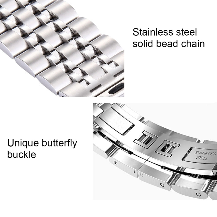 22mm Men Hidden Butterfly Buckle 7 Beads Stainless Steel Watch Band For Apple Watch 38mm(Black+Rose gold) by bashfashion