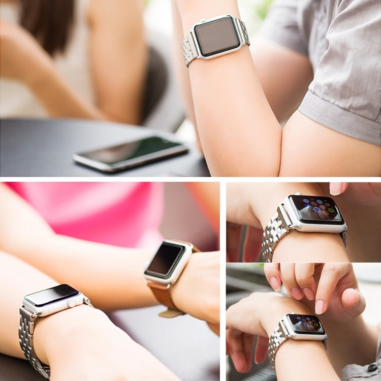 22mm Men Hidden Butterfly Buckle 7 Beads Stainless Steel Watch Band For Apple Watch 38mm(Silver Gold) by bashfashion