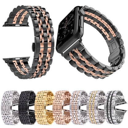 22mm Men Hidden Butterfly Buckle 7 Beads Stainless Steel Watch Band For Apple Watch 38mm(Black) by bashfashion