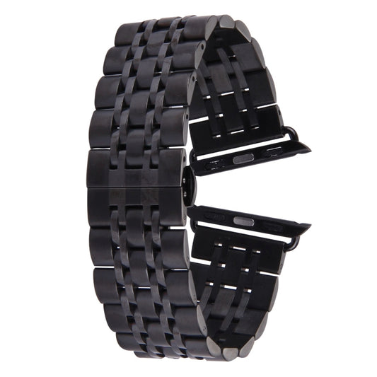 22mm Men Hidden Butterfly Buckle 7 Beads Stainless Steel Watch Band For Apple Watch 42mm(Black) by bashfashion
