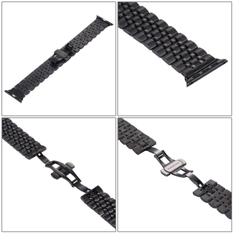 22mm Men Hidden Butterfly Buckle 7 Beads Stainless Steel Watch Band For Apple Watch 42mm(Black) by bashfashion