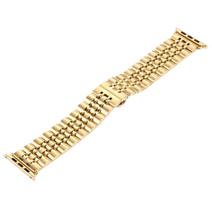22mm Men Hidden Butterfly Buckle 7 Beads Stainless Steel Watch Band For Apple Watch 42mm(Gold) by bashfashion