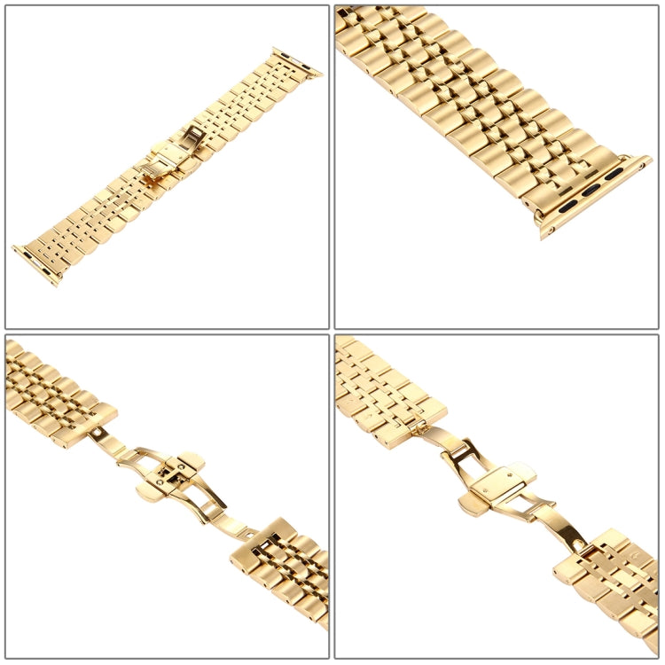 22mm Men Hidden Butterfly Buckle 7 Beads Stainless Steel Watch Band For Apple Watch 42mm(Gold) by bashfashion