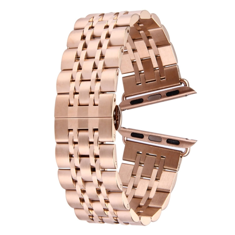 22mm Men Hidden Butterfly Buckle 7 Beads Stainless Steel Watch Band For Apple Watch 42mm(Rose Gold) by bashfashion