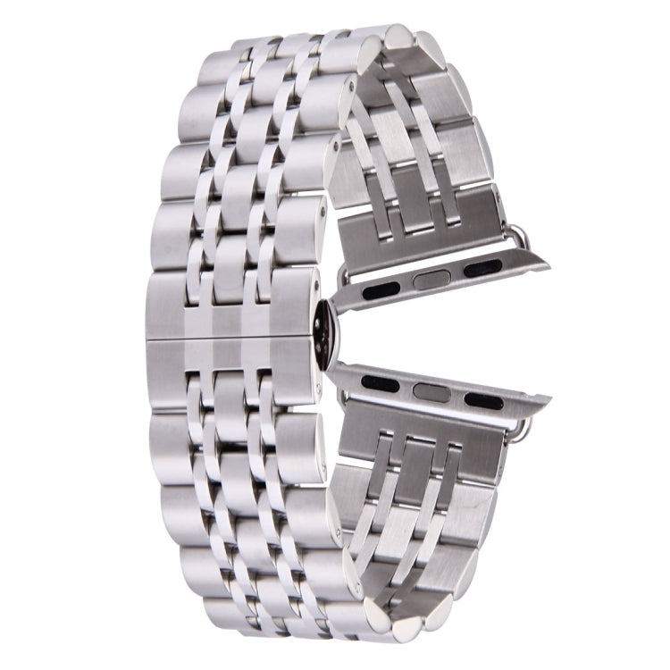 22mm Men Hidden Butterfly Buckle 7 Beads Stainless Steel Watch Band For Apple Watch 42mm(Silver) by bashfashion