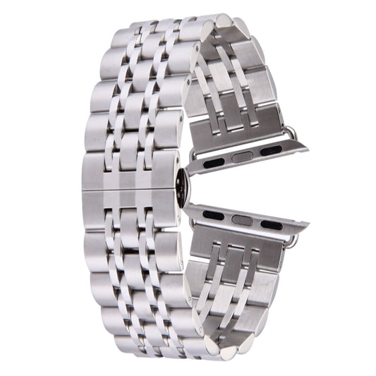 22mm Men Hidden Butterfly Buckle 7 Beads Stainless Steel Watch Band For Apple Watch 42mm(Silver) by bashfashion